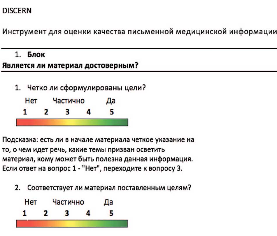 Инструмент для оценки качества письменной медицинской информации DISCERN на русском языке