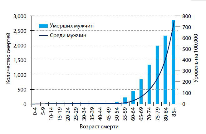 Количество смертей и уровень смертности от РПЖ в РФ, 2009