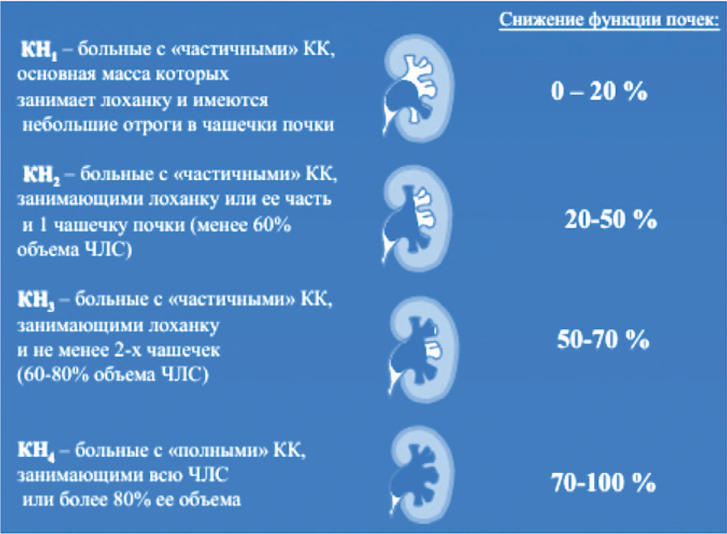 Классификация коралловидных камней Э.К. Яненко